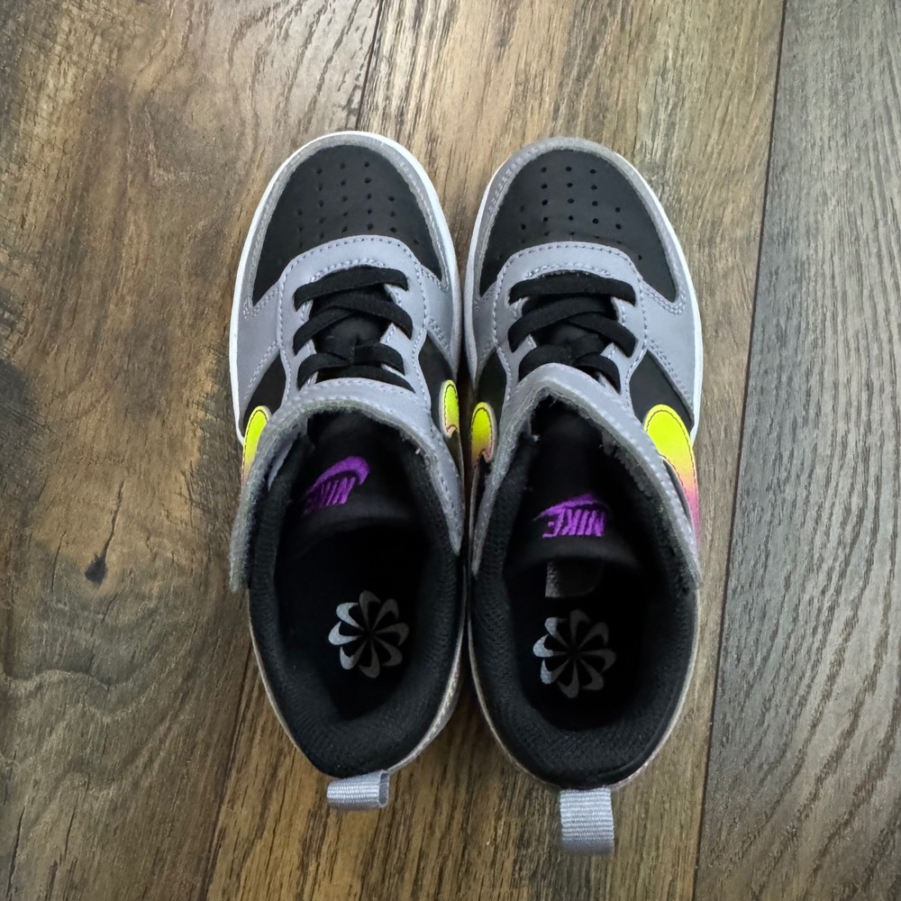 Nike Court Borough Low 2 Kids Size 12C Shoes Black Grey Iridescent Sneakers - Picture 2 of 9
